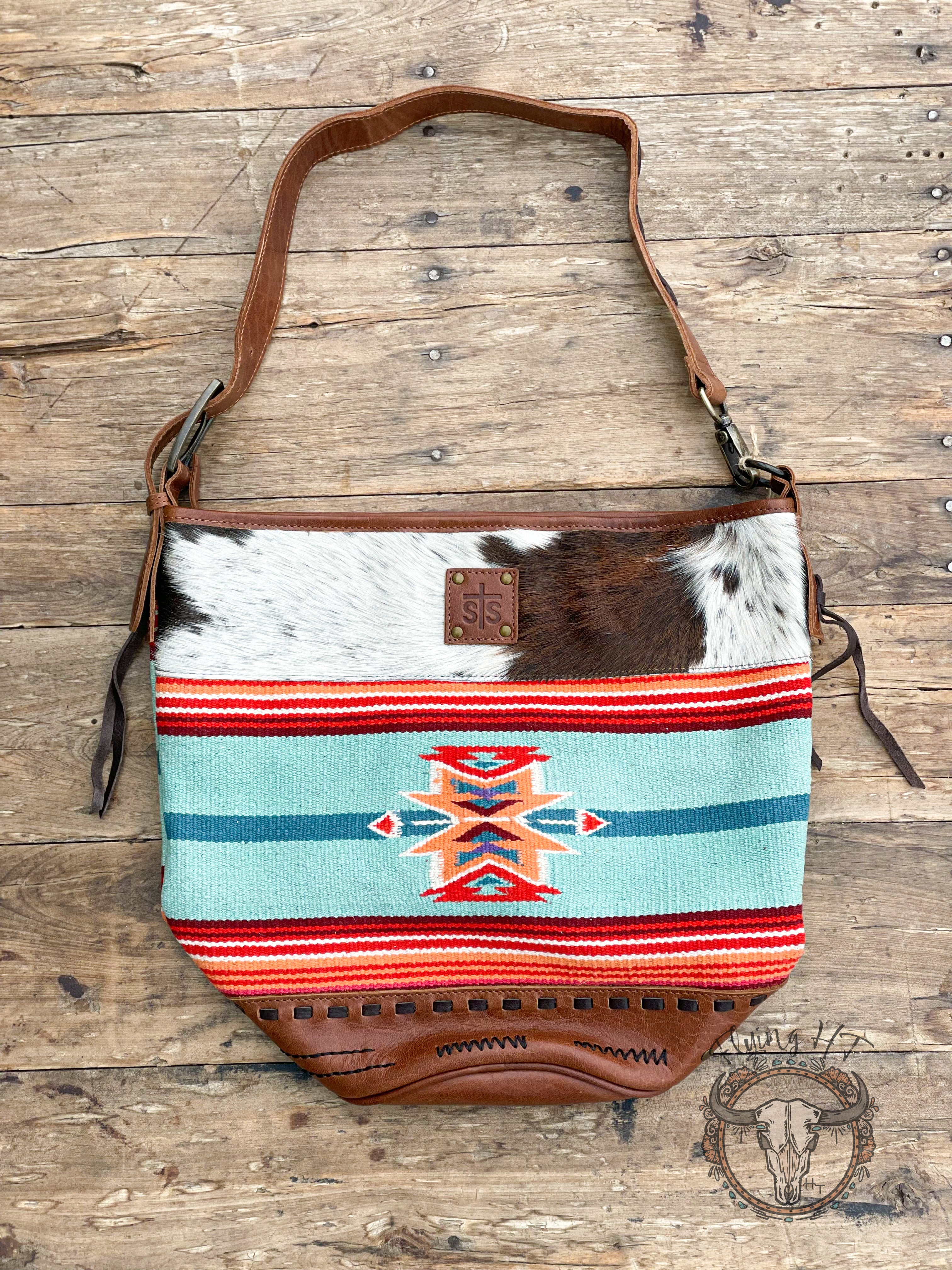 Cowhide Crossbody Zipper Accent Purse - Brindle and White