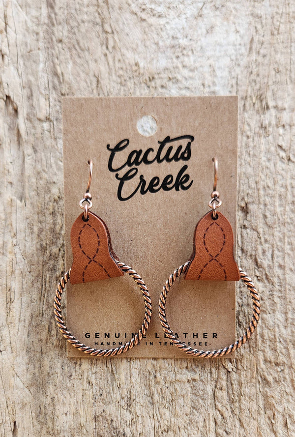 "Lari Dee"  Handmade Boot Stitch Leather & Rope Earrings