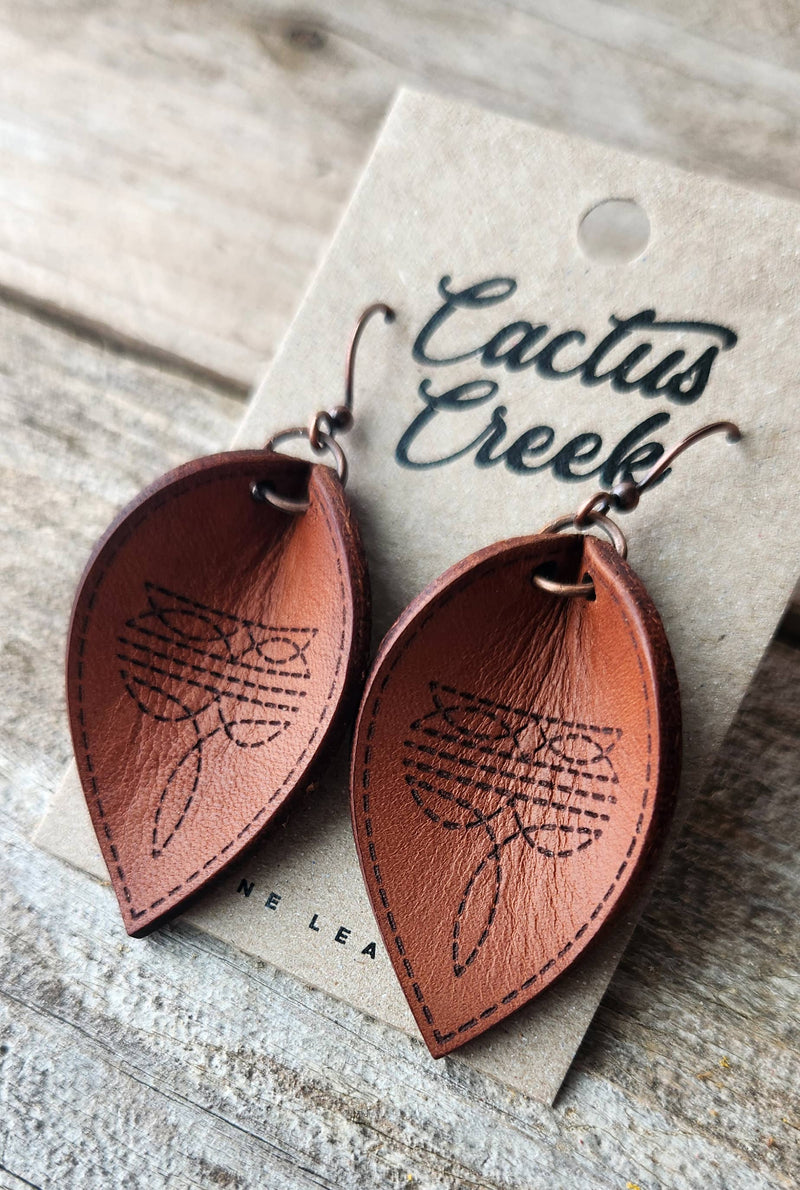 "Waco"  Handmade Bootstitch Leather Earrings