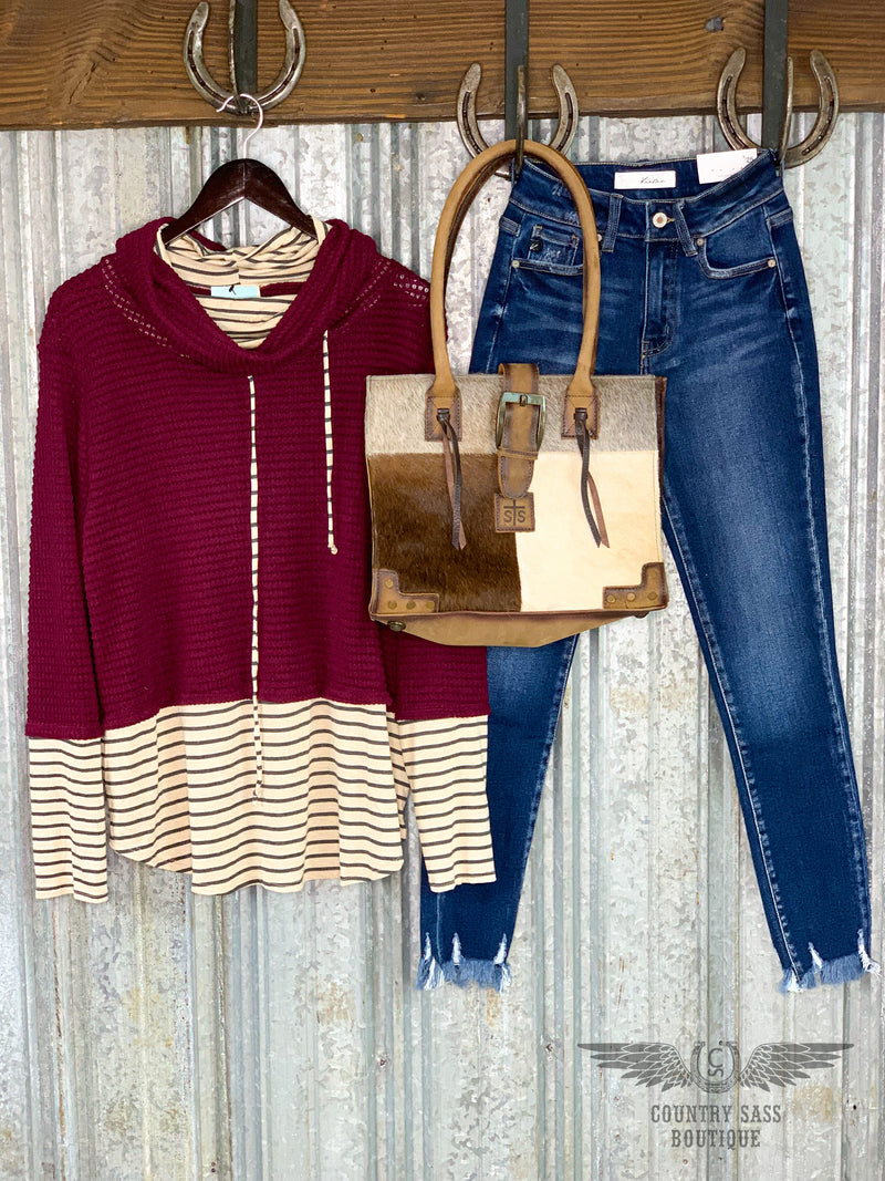 Burgundy Double Cowl Neck Top