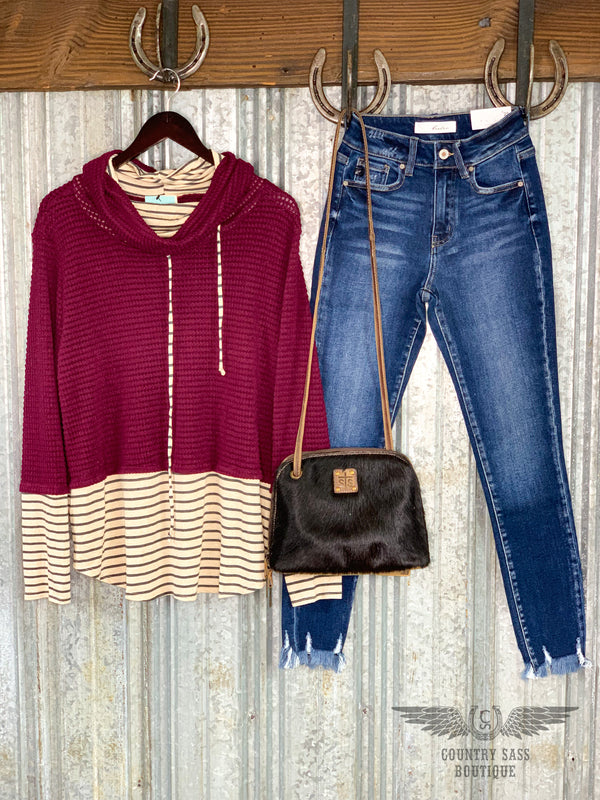 Burgundy Double Cowl Neck Top